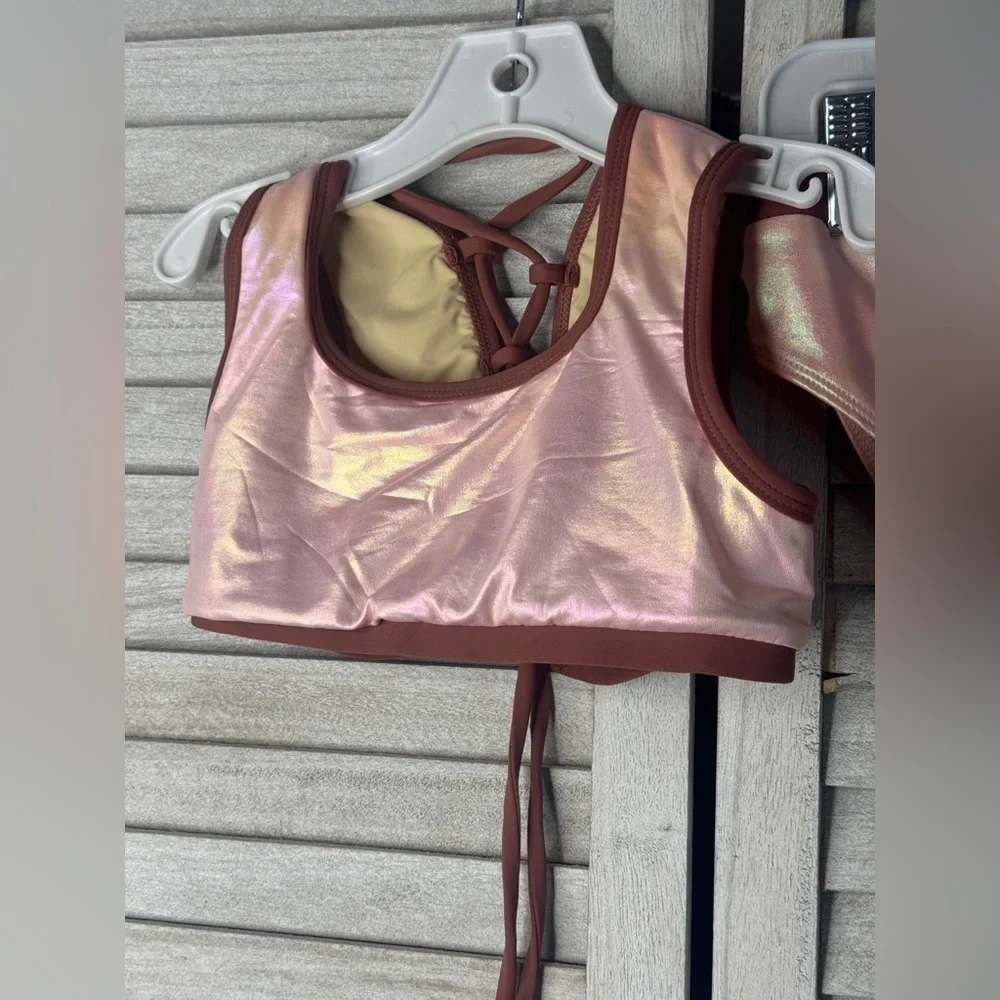 Joyfolie Mia Joy Metallic Pink Two Piece Swimsuit Girls Size 6 Bikini Set